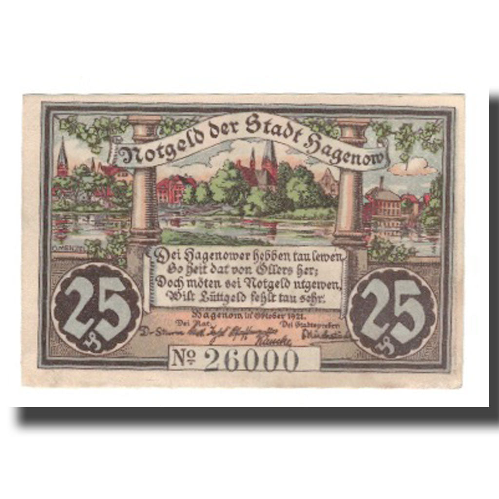 Banknote, Germany, Hagenow Stadt, 25 Pfennig, personnage, 1921, AU(55-58)