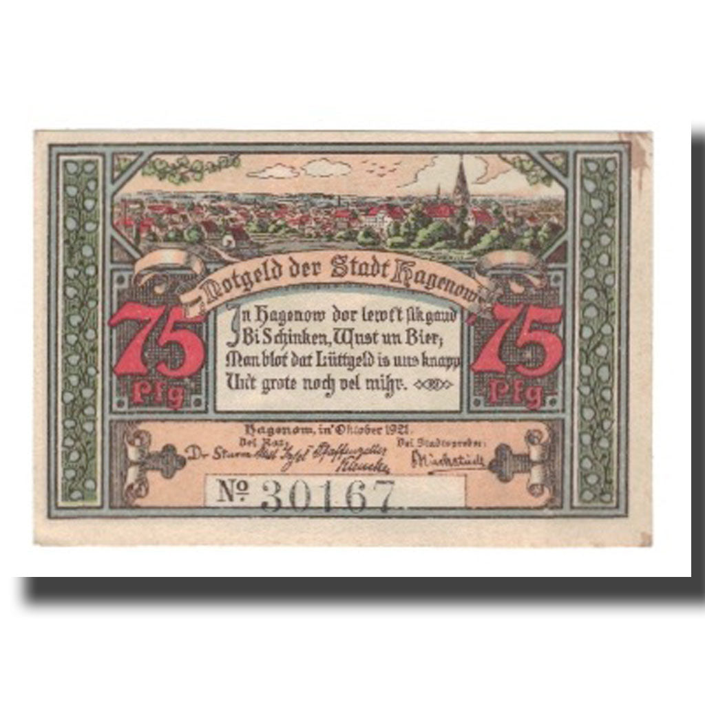 Banknote, Germany, Hagenow Stadt, 75 Pfennig, personnage, 1921, AU(55-58)