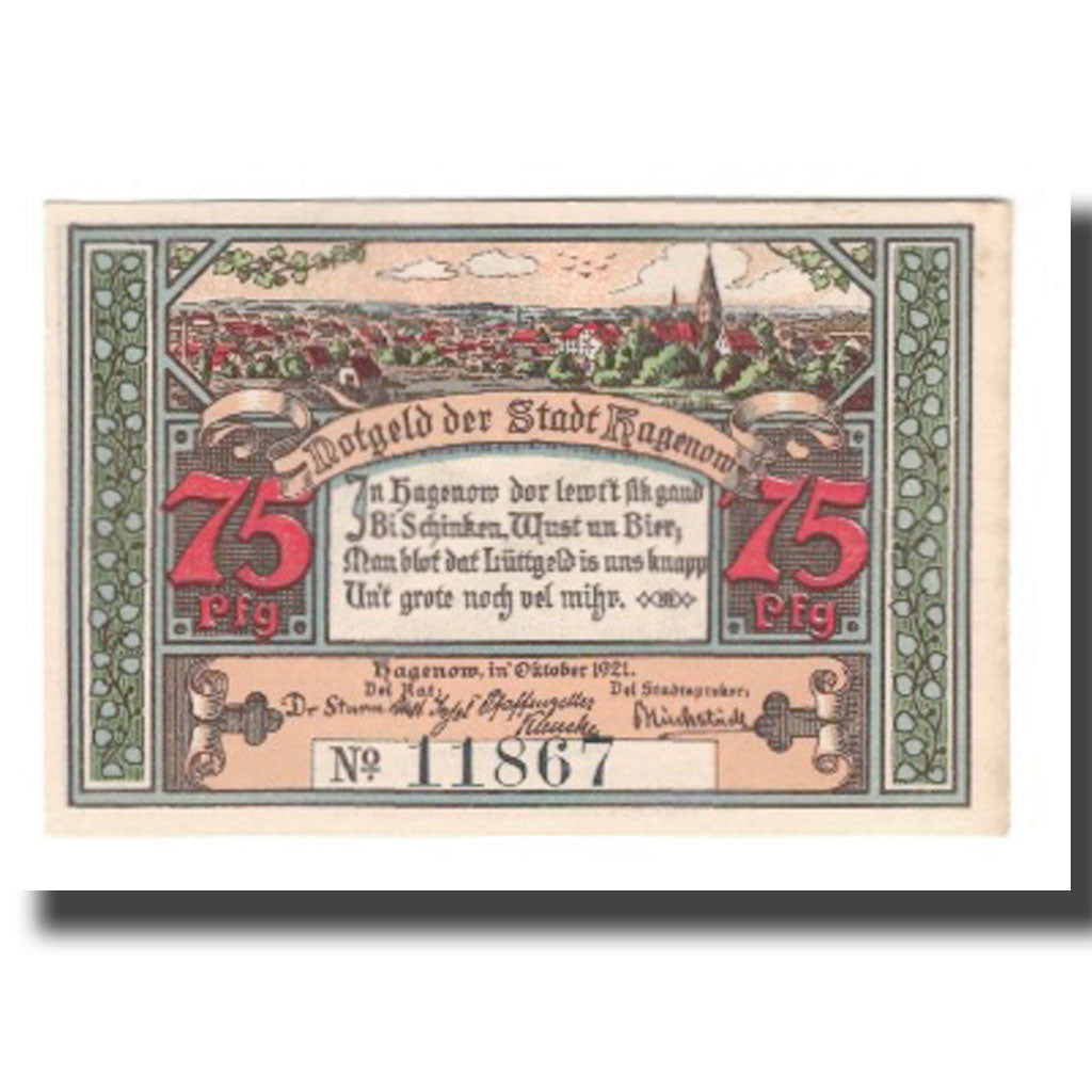 Banknote, Germany, Hagenow Stadt, 75 Pfennig, personnage 1, 1921, AU(55-58)