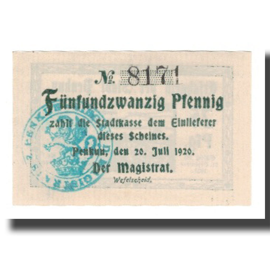 Banknote, Germany, Penkun Stadt, 25 Pfennig, Texte, 1921, 1921-12-31, AU(55-58)