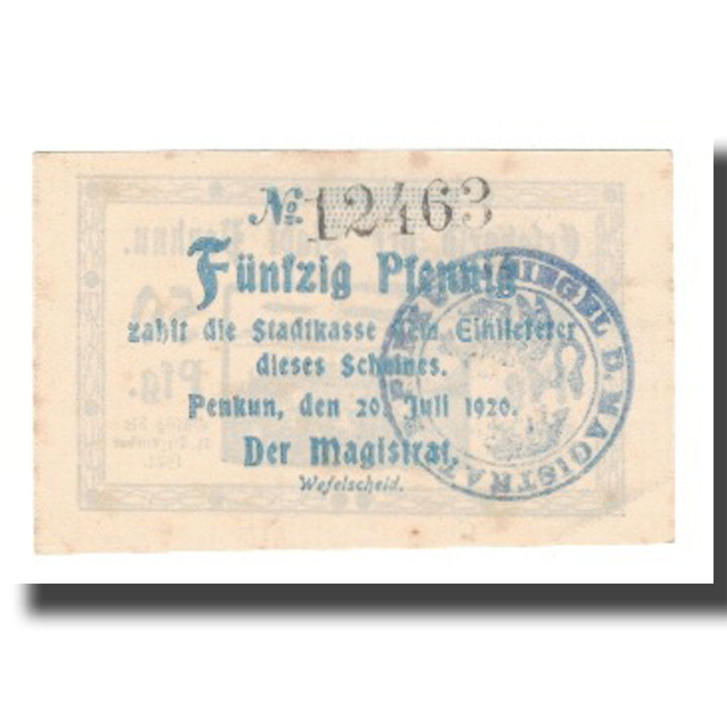Biljet, Duitsland, Penkun Stadt, 50 Pfennig, Texte, 1921, 1921-12-31, TTB
