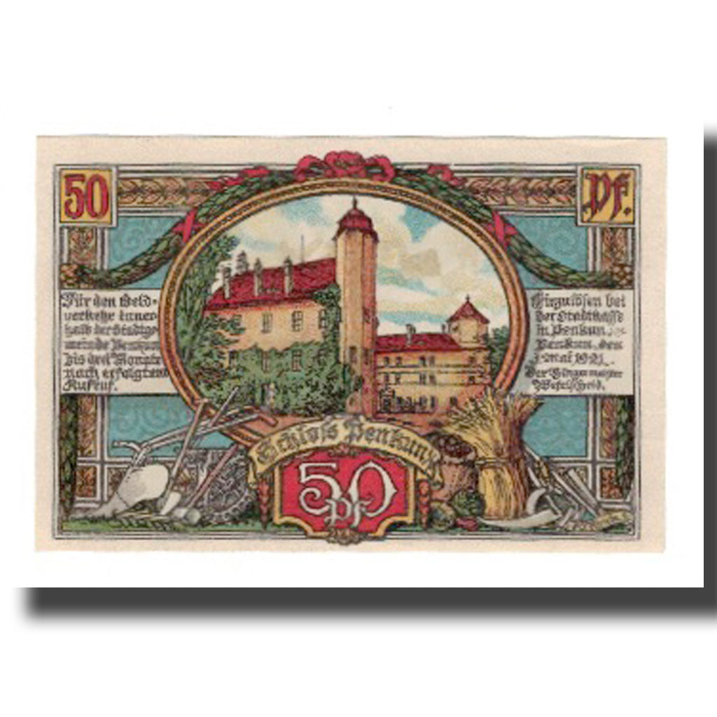 Geldschein, Deutschland, Penkun Stadt, 50 Pfennig, paysage, 1921, 1921-05-01