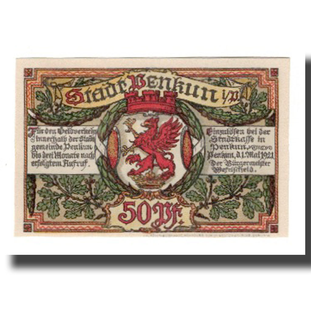 Billet, Allemagne, Penkun Stadt, 50 Pfennig, paysage 1, 1921, 1921-05-01, SUP