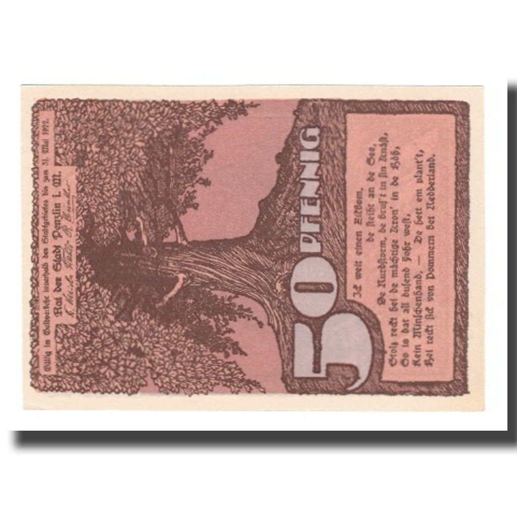Banknote, Germany, Penzlin Stadt, 50 Pfennig, village, 1922, 1922-05-31