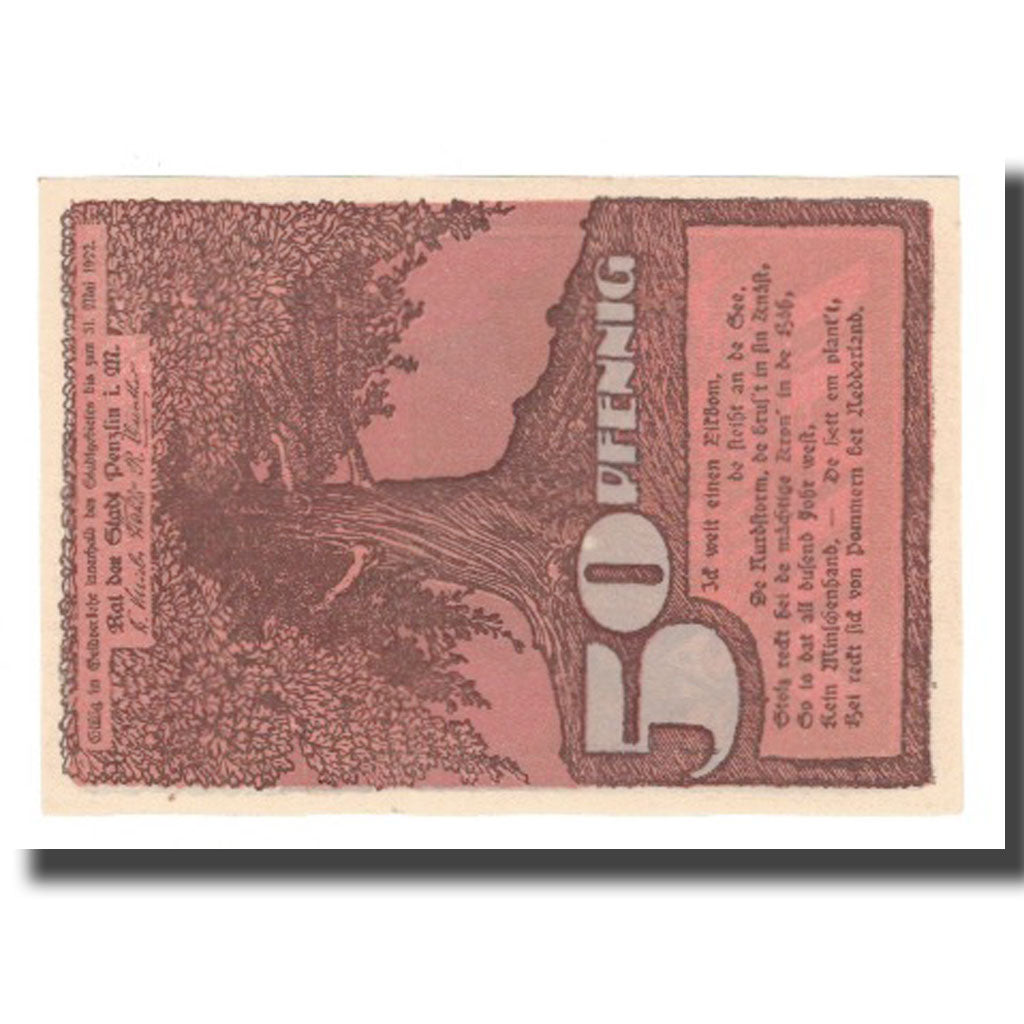 Biljet, Duitsland, Penzlin Stadt, 50 Pfennig, village 1, 1922, 1922-05-31, SUP