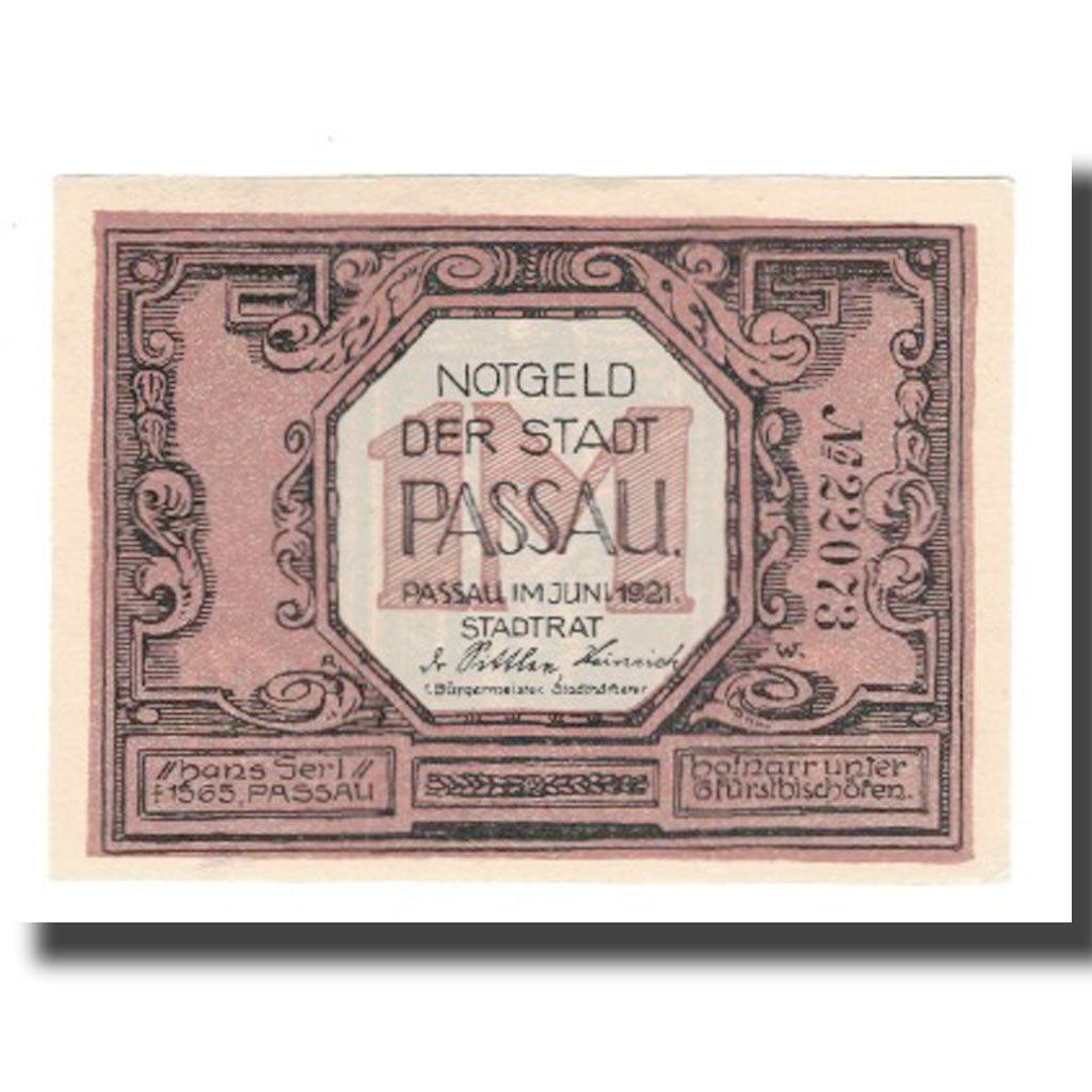 Banknot, Niemcy, Passau Stadt, 1 Mark, Texte, 1921, AU(55-58), Mehl:1051.1