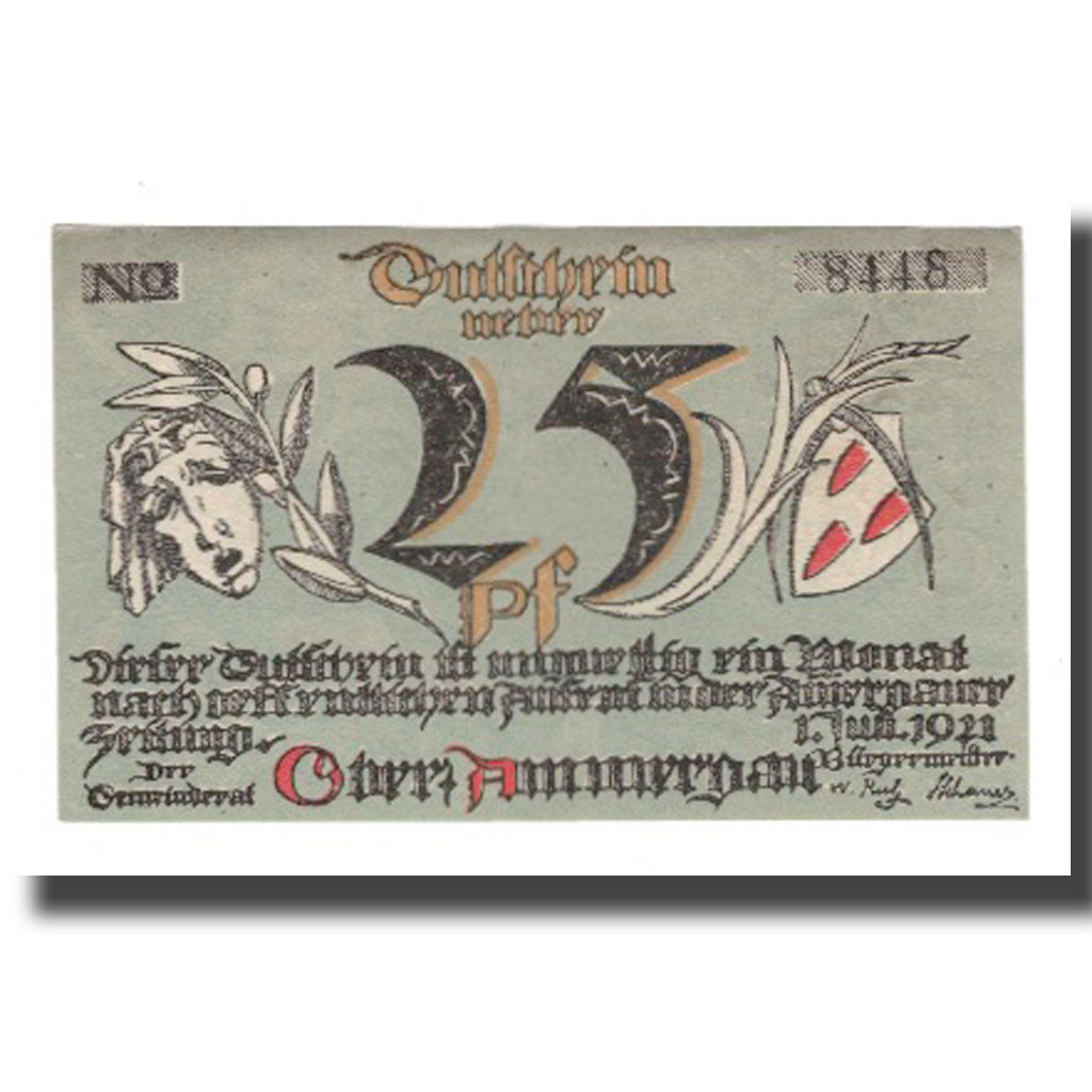 Nota, Alemanha, Oberammergau Gemeinde, 25 Pfennig, paysage, 1921, AU(55-58)