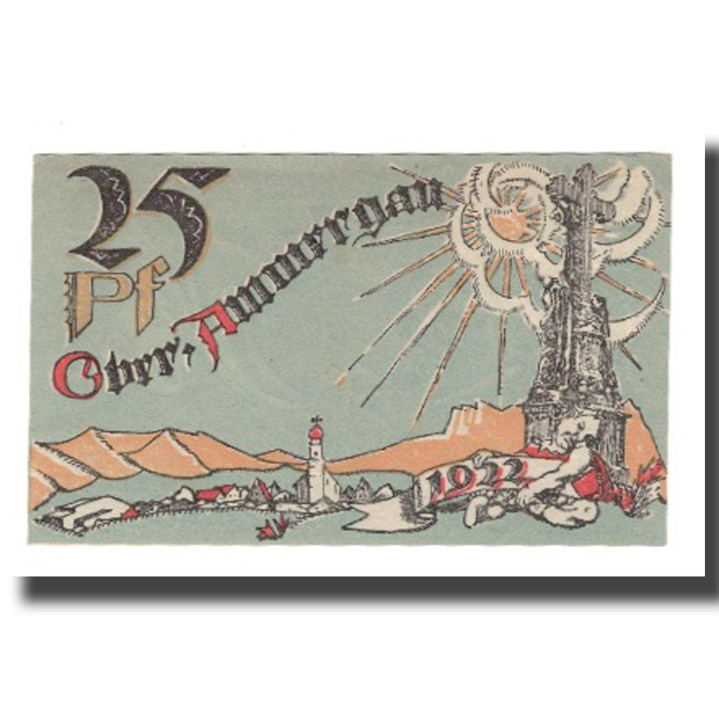 Nota, Alemanha, Oberammergau Gemeinde, 25 Pfennig, paysage, 1921, AU(55-58)