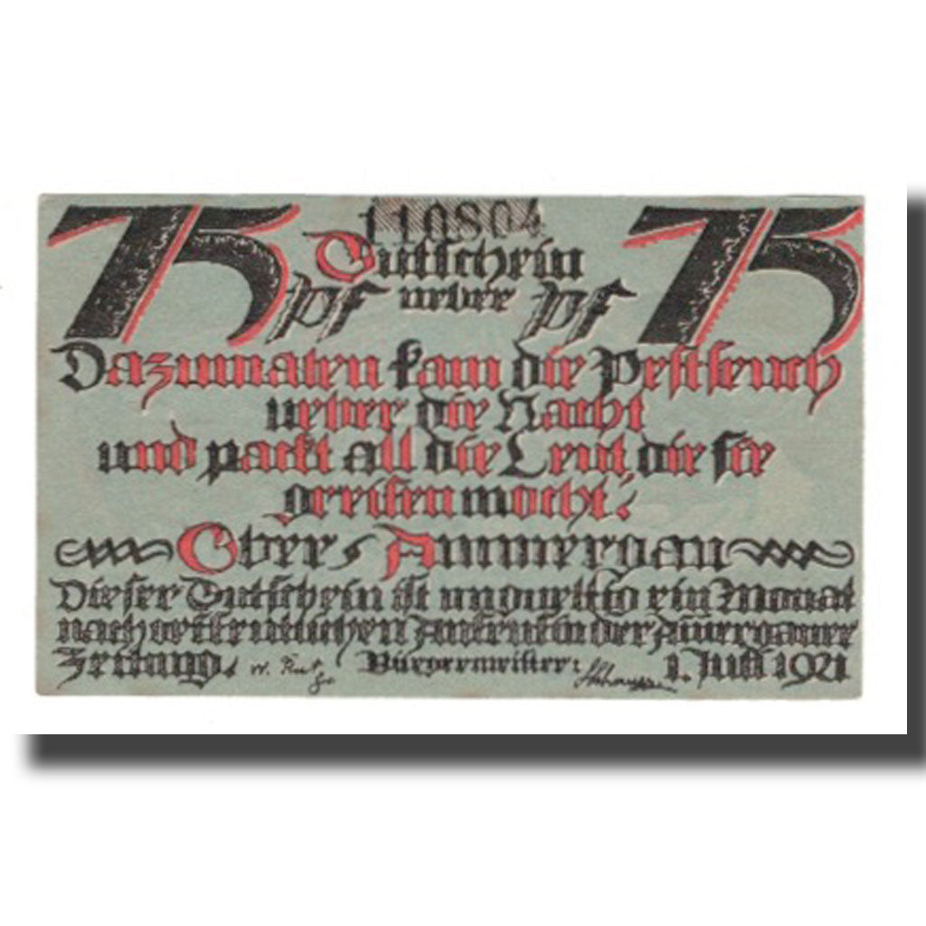 Nota, Alemanha, Oberammergau Gemeinde, 75 Pfennig, personnage, 1921, AU(55-58)