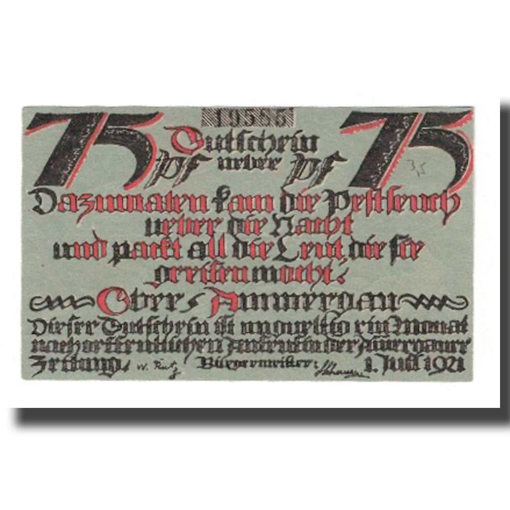 Biljet, Duitsland, Oberammergau Gemeinde, 75 Pfennig, personnage 1, 1921, SUP