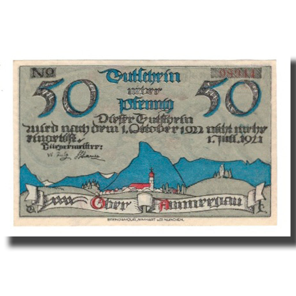 Nota, Alemanha, Oberammergau Gemeinde, 50 Pfennig, personnage, 1921, AU(55-58)