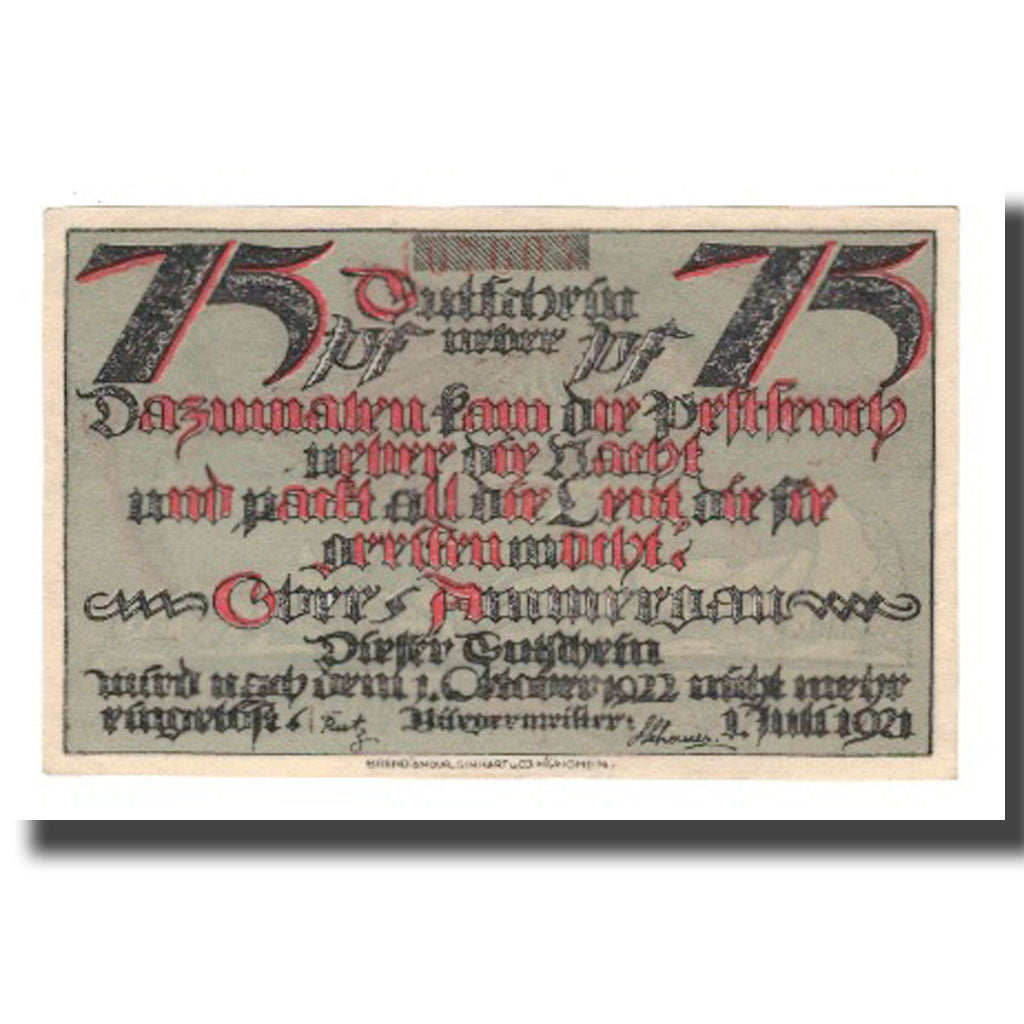 Banknote, Germany, Oberammergau Gemeinde, 75 Pfennig, personnage, 1921