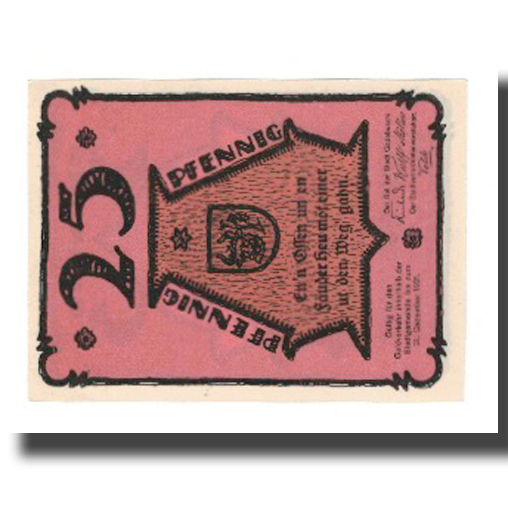 Nota, Alemanha, Gadebusch Stadt, 25 Pfennig, batiment 2, 1922, 1922-12-31