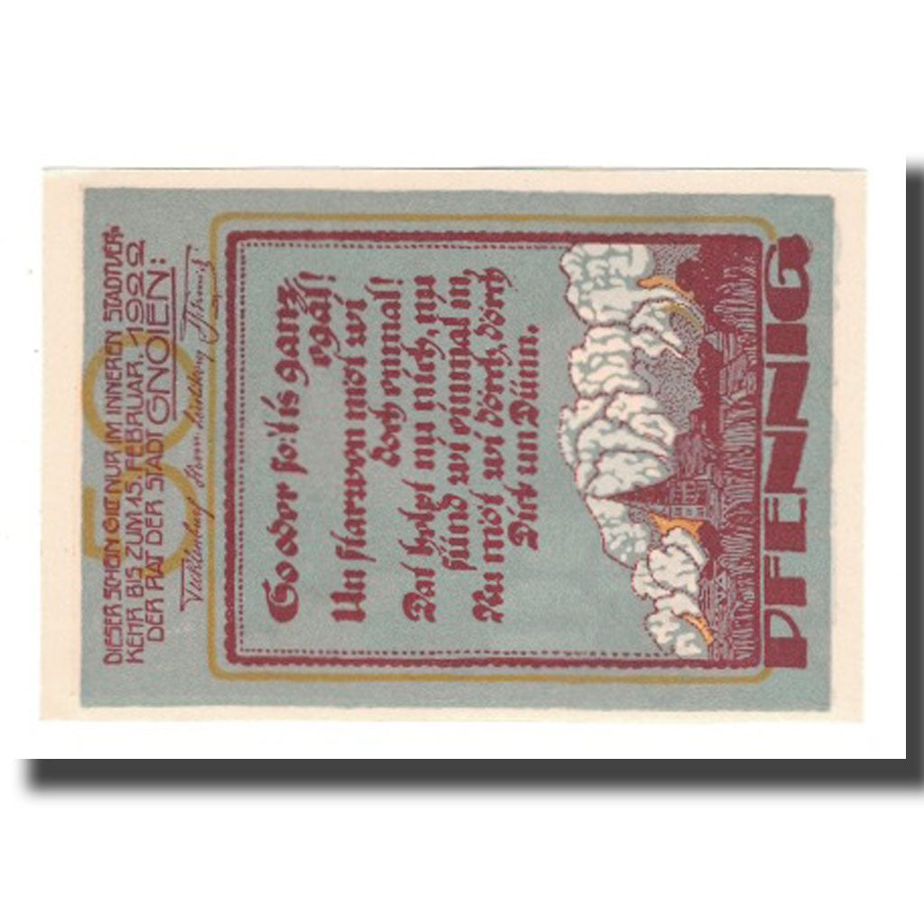 Banknot, Niemcy, Gnoien Stadt, 50 Pfennig, personnage, 1922, 1922-02-15