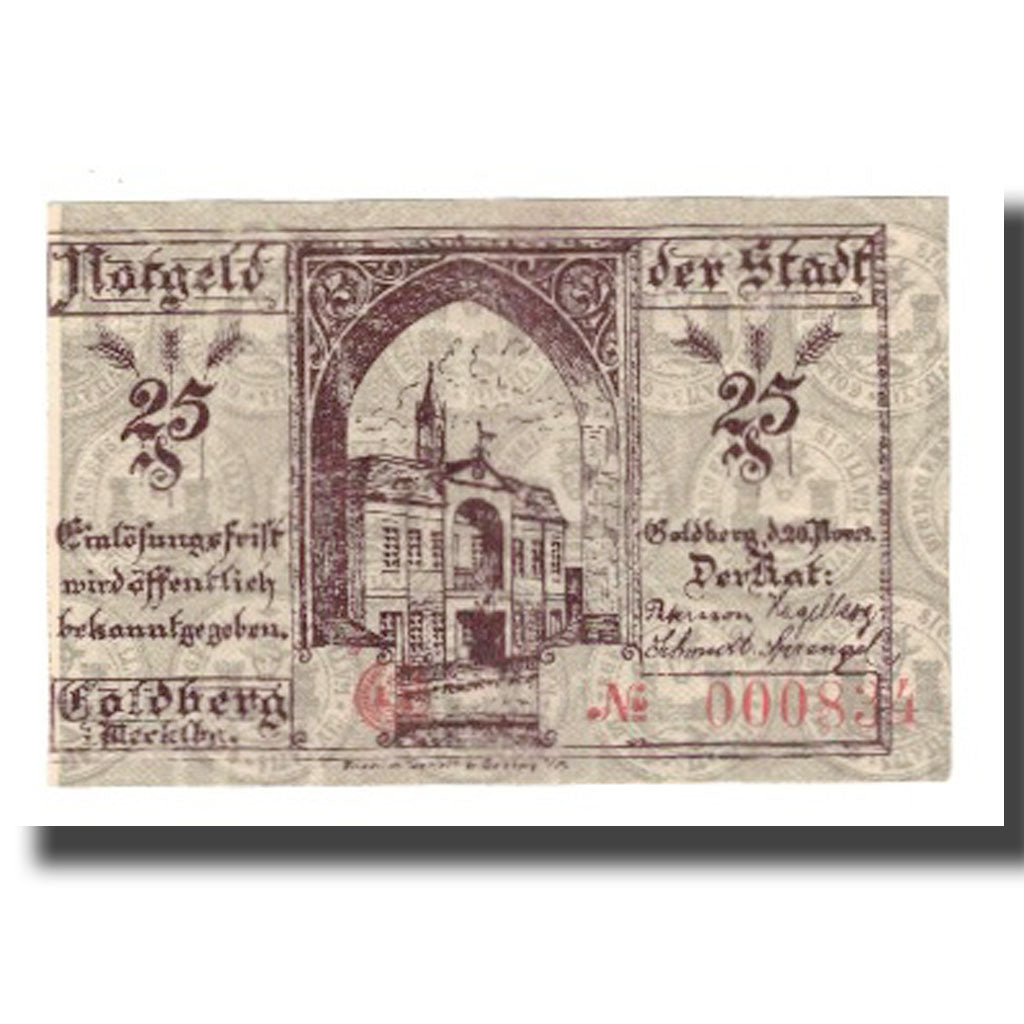 Banknote, Germany, Goldberg Stadt, 25 Pfennig, N.D, 1919, 1919-11-20, AU(55-58)