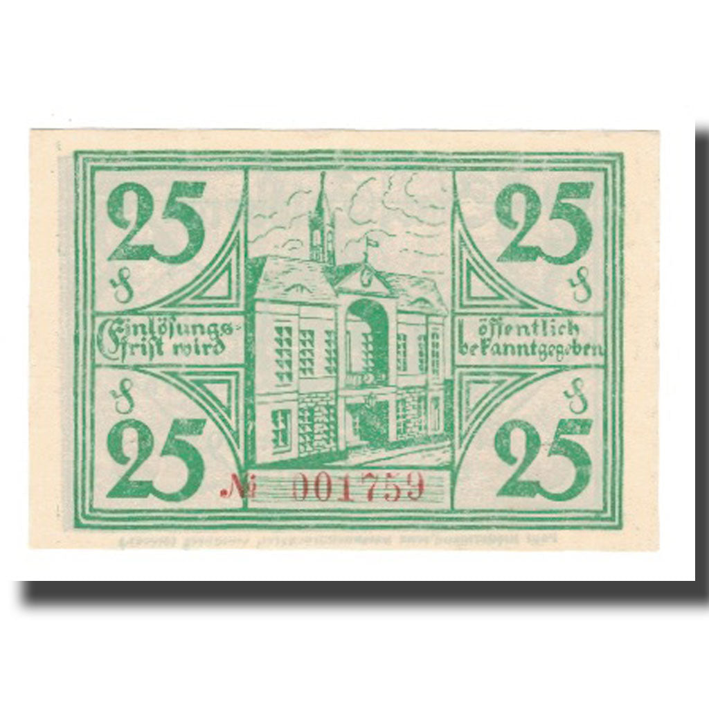 Banconote, Germania, Goldberg Stadt, 25 Pfennig, batiment 1, 1921, 1921-04-01
