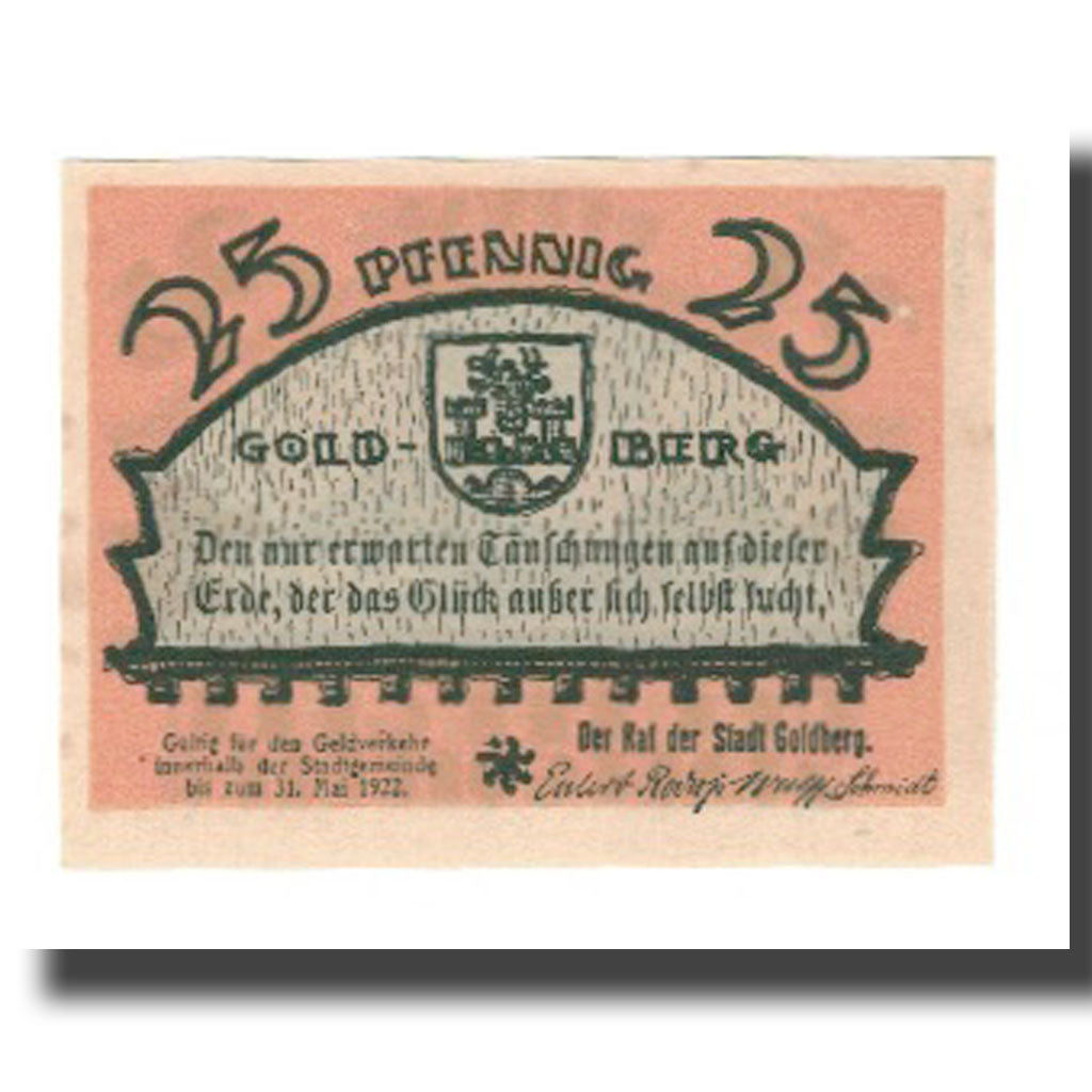 Banknote, Germany, Goldberg Stadt, 25 Pfennig, paysage, 1922, 1922-05-31
