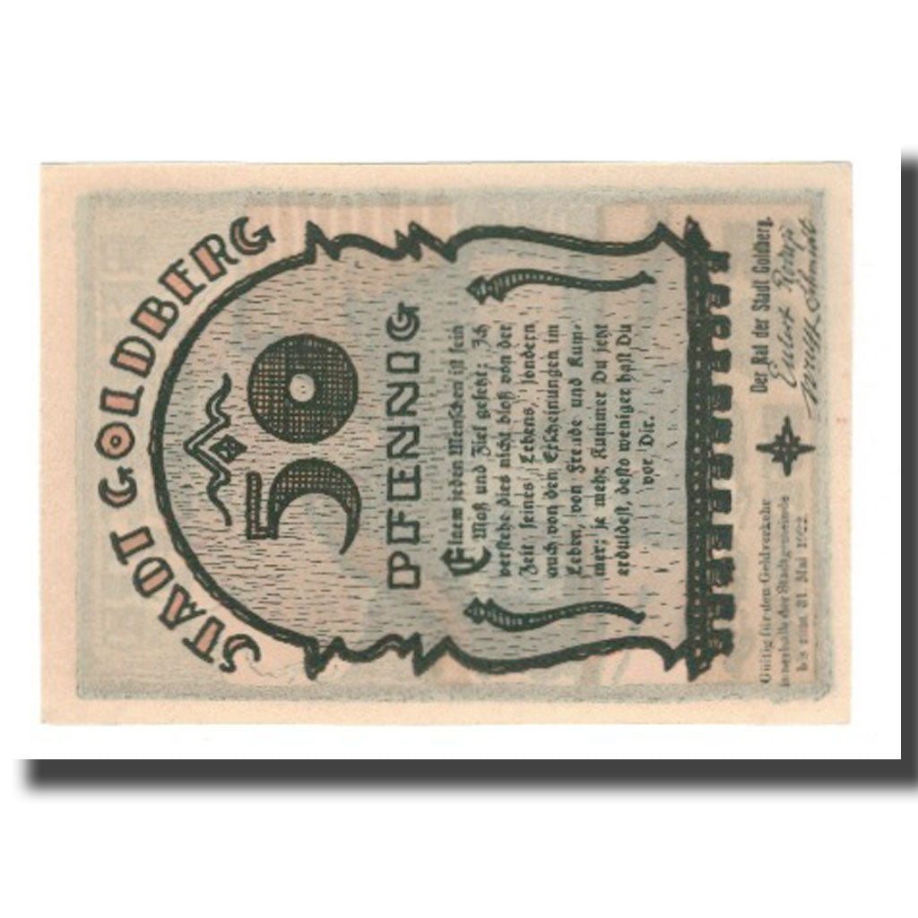 Banknote, Germany, Goldberg Stadt, 50 Pfennig, village 1, 1922, 1922-05-31