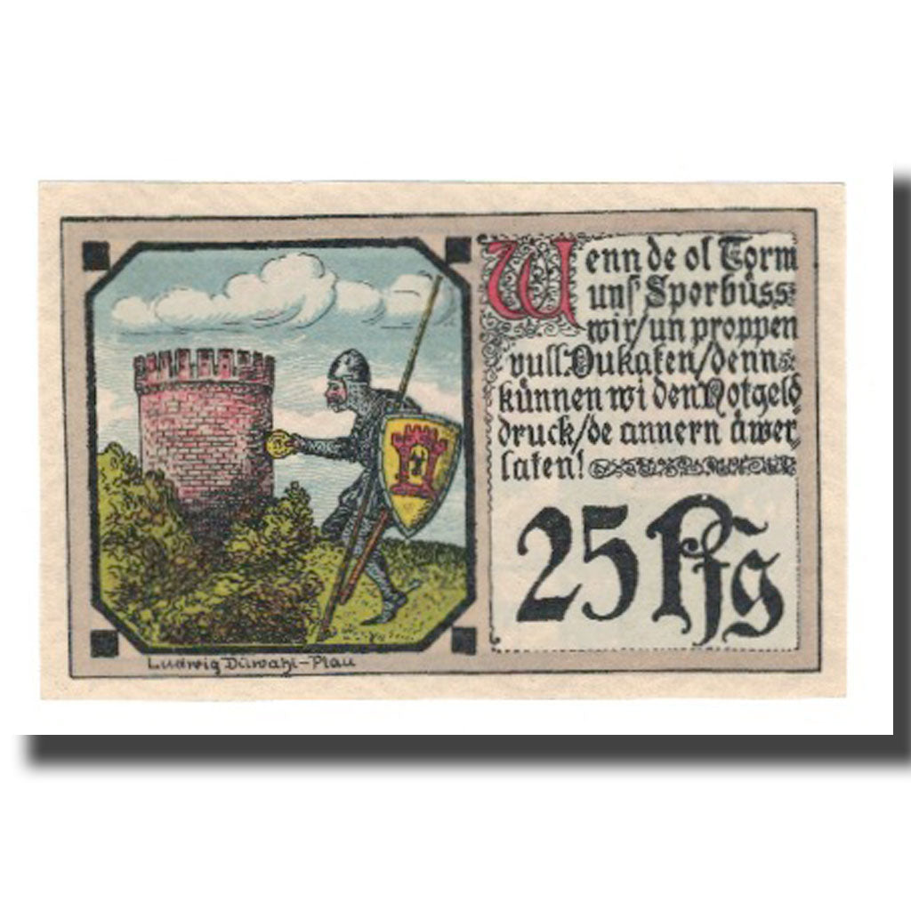 Banknote, Germany, Plau Stadt, 25 Pfennig, personnage, 1922, 1922-03-31