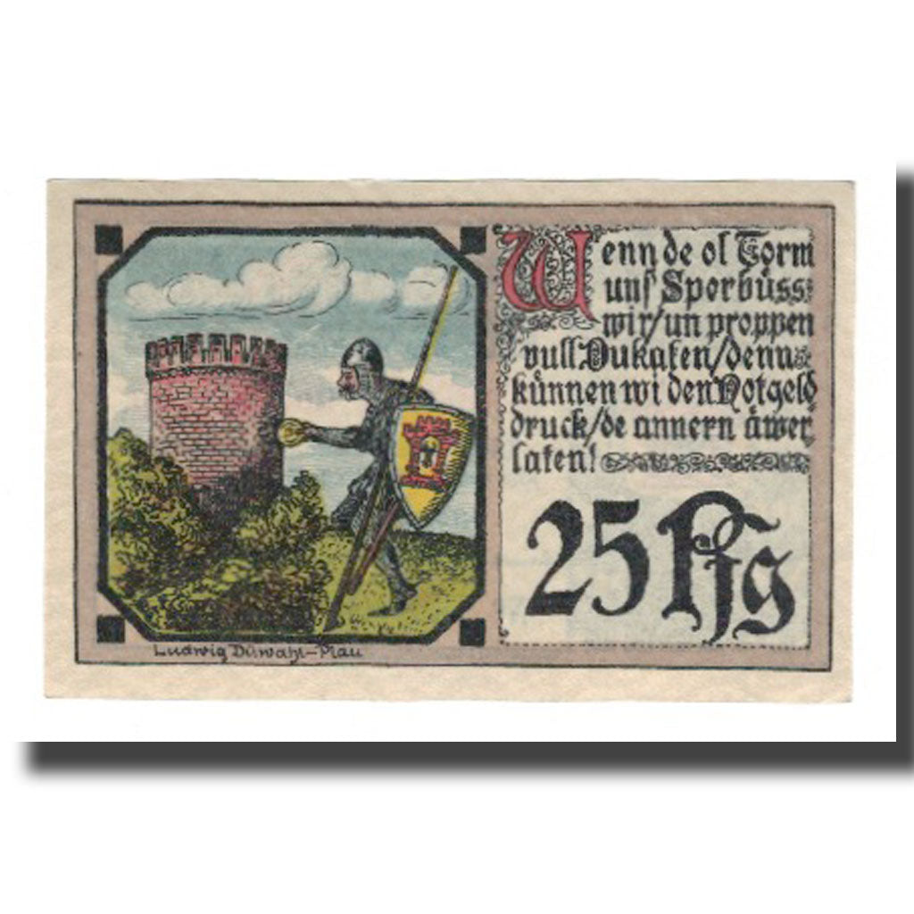 Banknote, Germany, Plau Stadt, 25 Pfennig, personnage 1, 1922, 1922-03-31