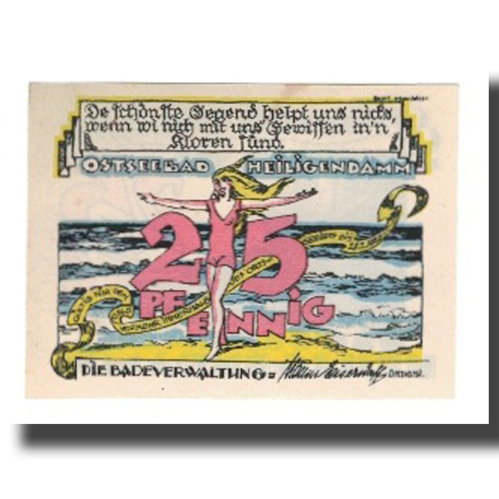 Banknote, Germany, Heiligendamm Badeverwaltung, 25 Pfennig, personnage, 1922