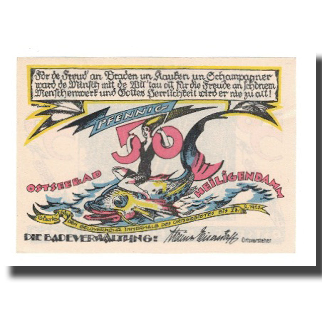 Geldschein, Deutschland, Heiligendamm Badeverwaltung, 50 Pfennig, personnage