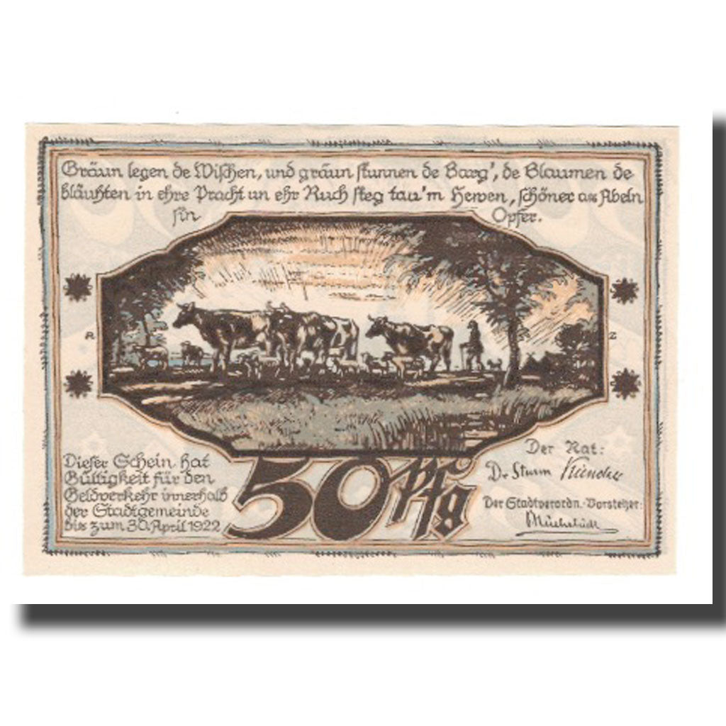Banknote, Germany, Hagenow Stadt, 50 Pfennig, Vaches 1, 1922, 1922-04-30