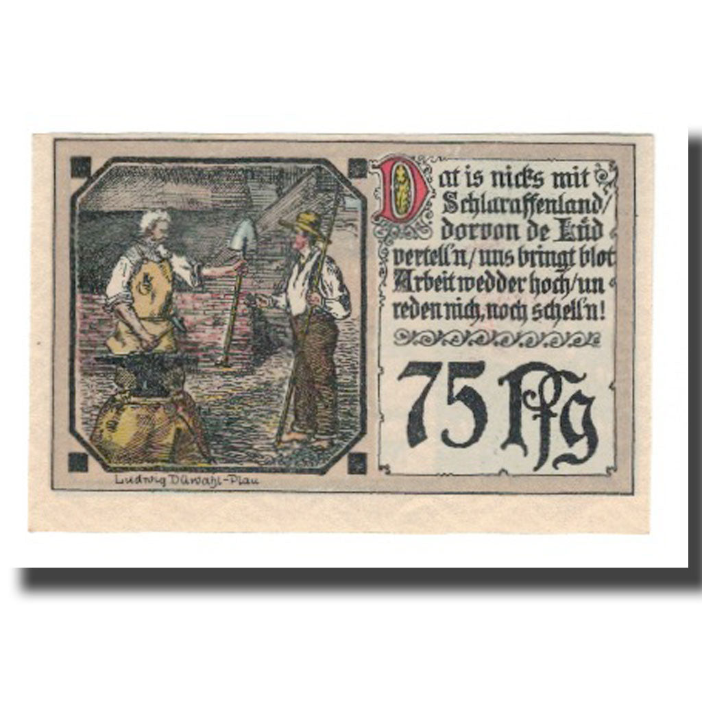 Biljet, Duitsland, Plau Stadt, 75 Pfennig, personnage 1, 1922, 1922-03-31, SUP