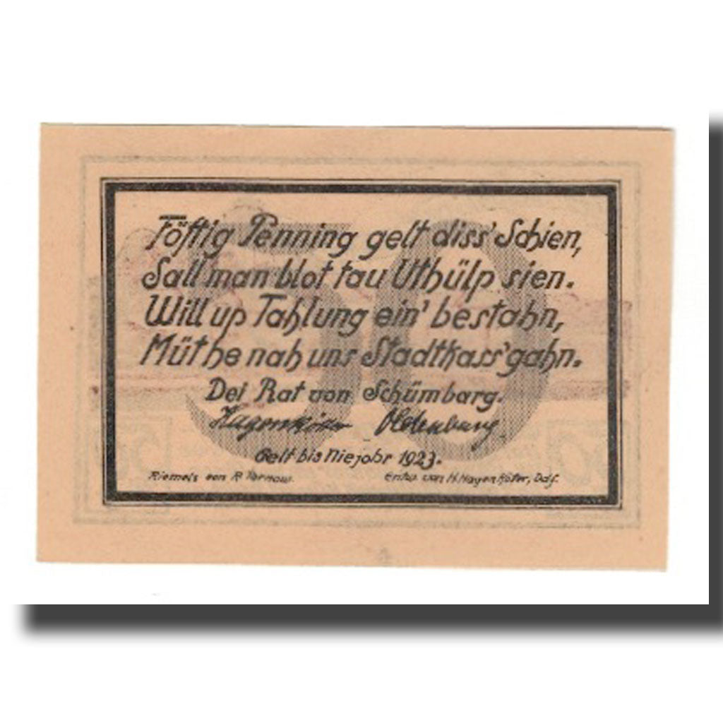 Banknot, Niemcy, Schönberg Stadt, 50 Pfennig, Texte, 1923, 1923-01-01