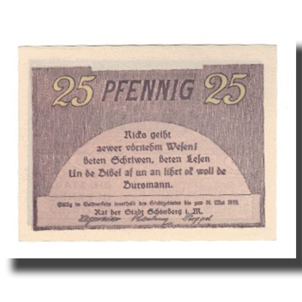 Banknote, Germany, Schönberg Stadt, 25 Pfennig, paysage 1, 1922, 1922-05-31