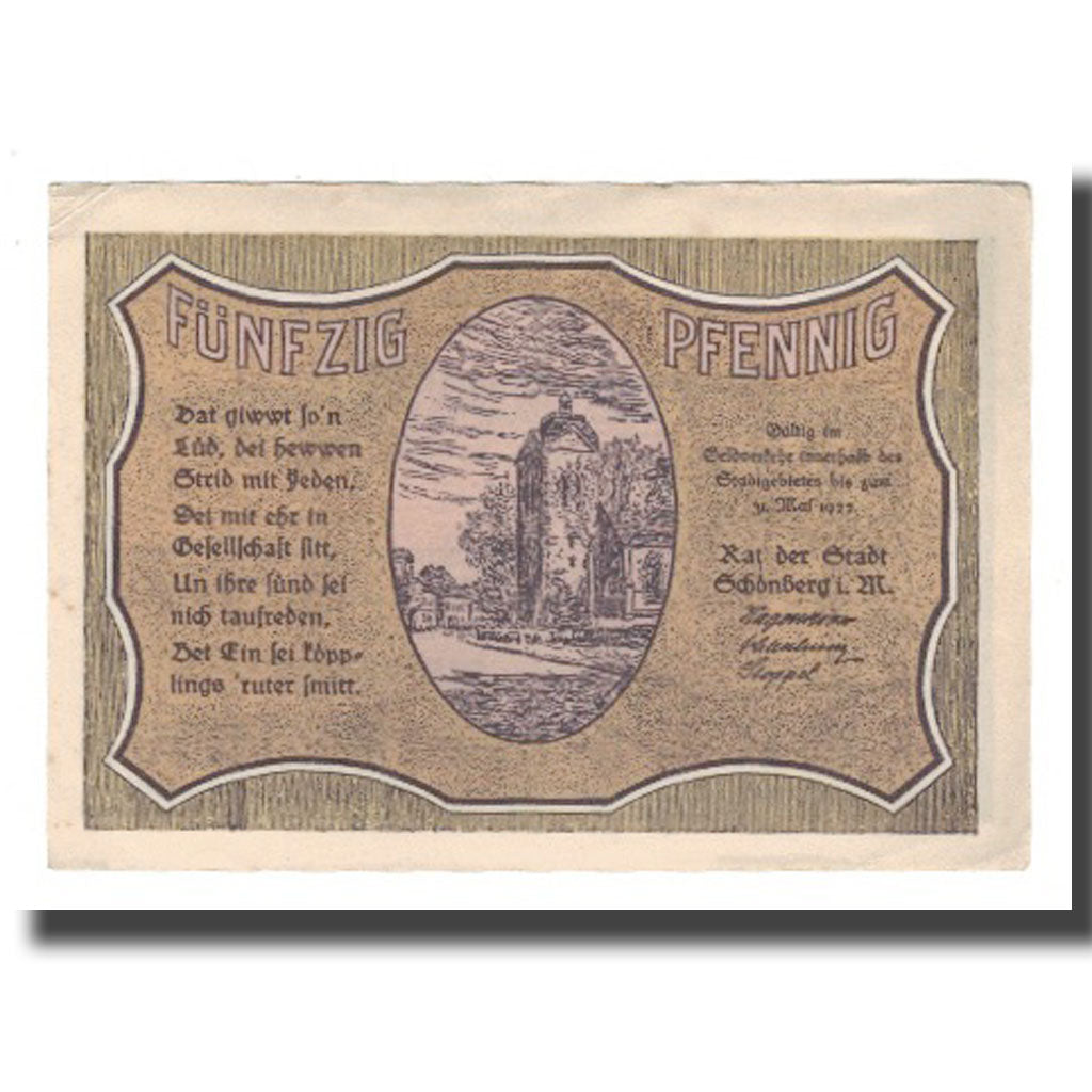 Banknote, Germany, Schönberg Stadt, 50 Pfennig, paysage 4, 1922, 1922-05-31