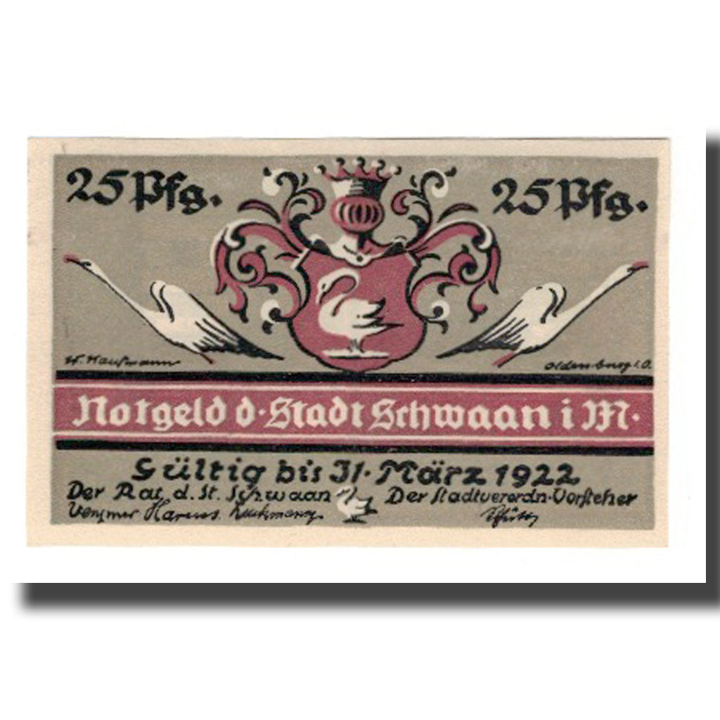 Billete, Alemania, Schwaan Stadt, 25 Pfennig, personnage, 1922, 1922-03-31, EBC