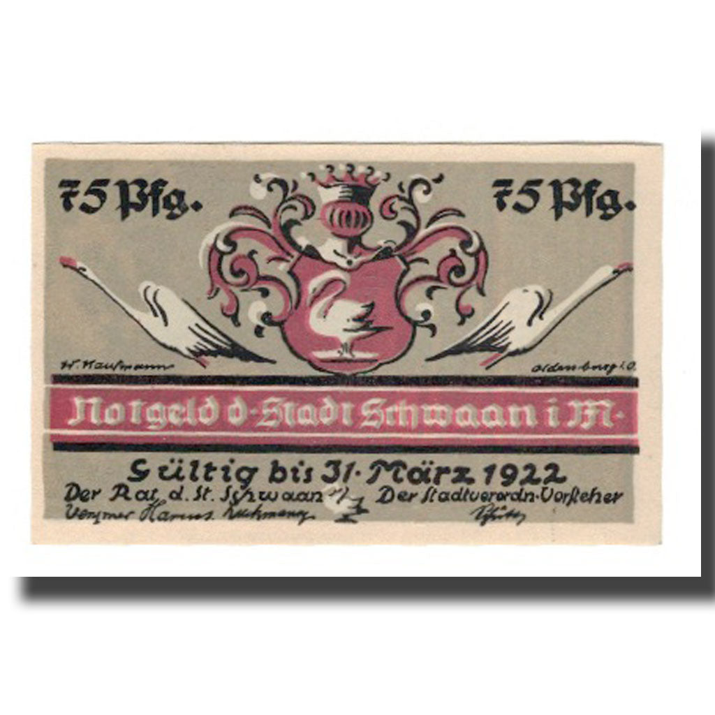 Banknote, Germany, Schwaan Stadt, 75 Pfennig, personnage, 1922, 1922-03-31