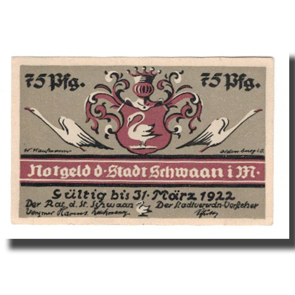 Banknote, Germany, Schwaan Stadt, 75 Pfennig, personnage 1, 1922, 1922-03-31