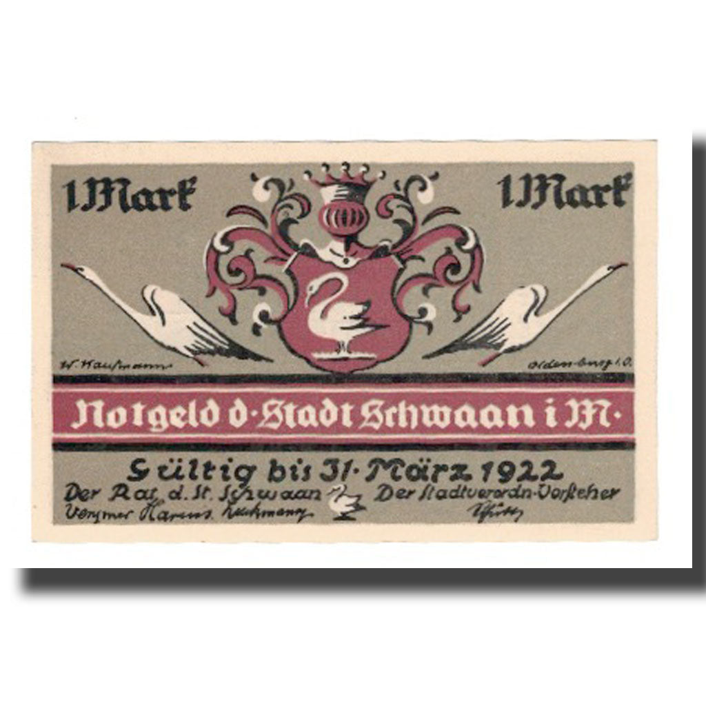 Geldschein, Deutschland, Schwaan Stadt, 1 Mark, personnage, 1922, 1922-03-31