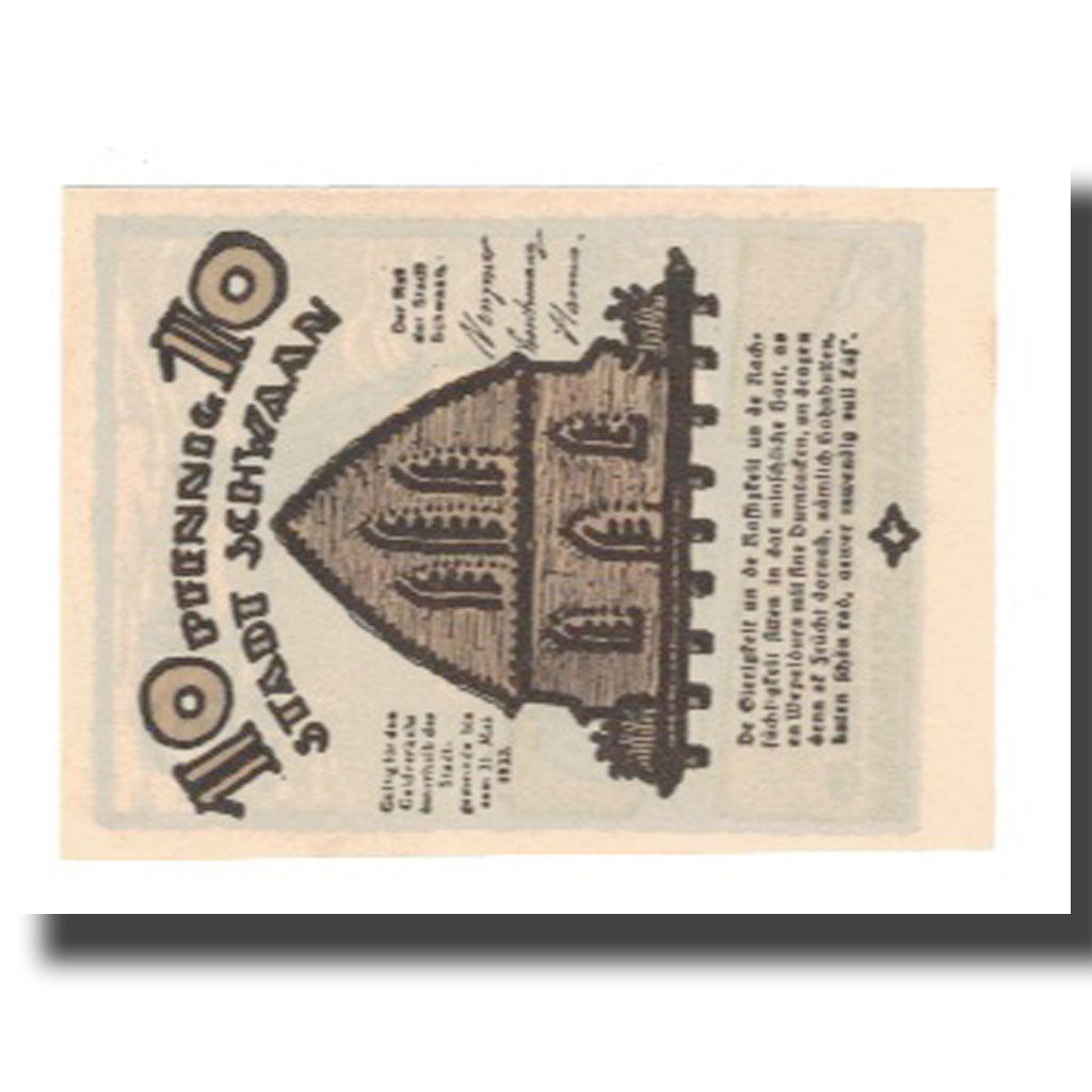 Banknot, Niemcy, Schwaan Stadt, 10 Pfennig, batiment 2, 1922, 1922-05-31