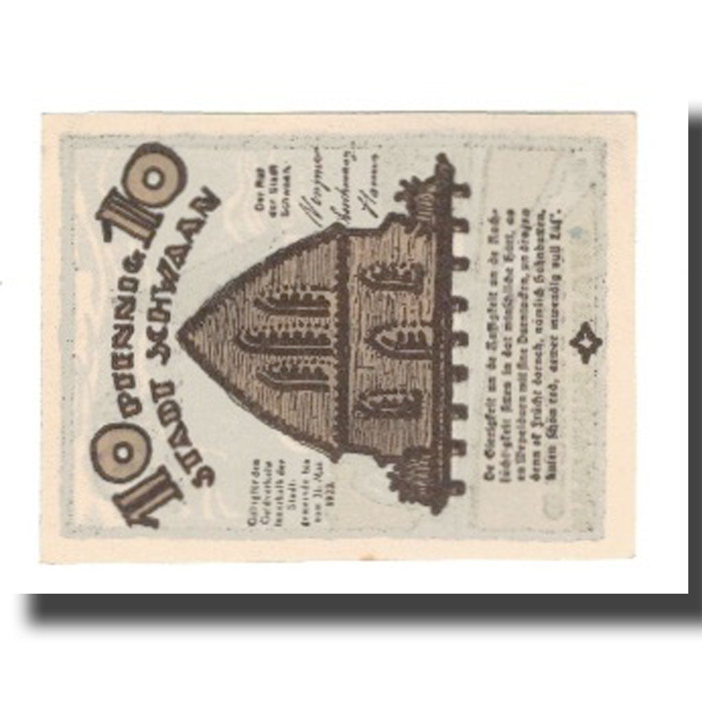 Banknote, Germany, Schwaan Stadt, 10 Pfennig, batiment 3, 1922, 1922-05-31