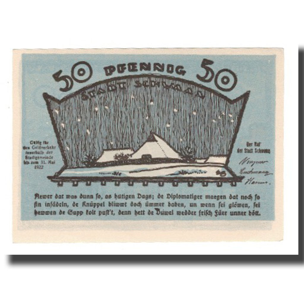 Billete, Alemania, Schwaan Stadt, 50 Pfennig, Batiment, 1922, 1922-05-31, EBC