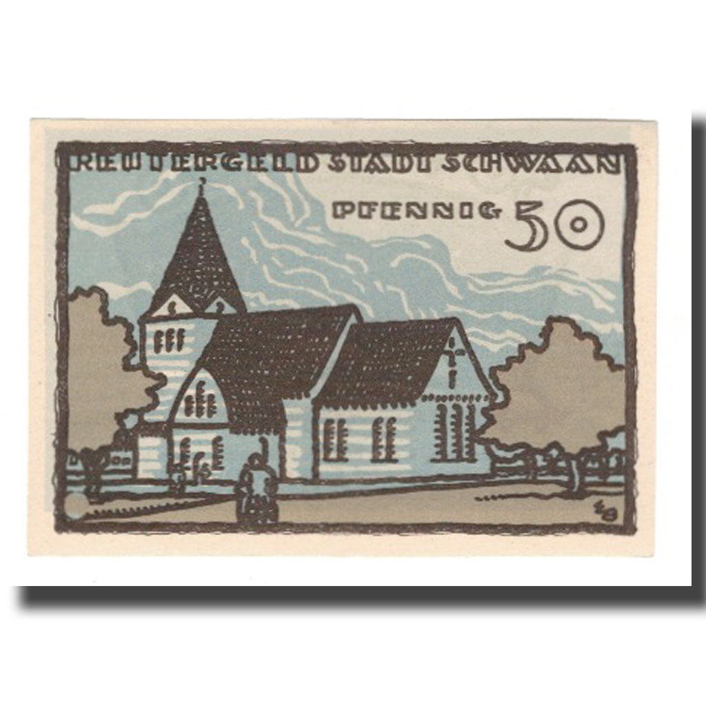 Geldschein, Deutschland, Schwaan Stadt, 50 Pfennig, batiment 1, 1922