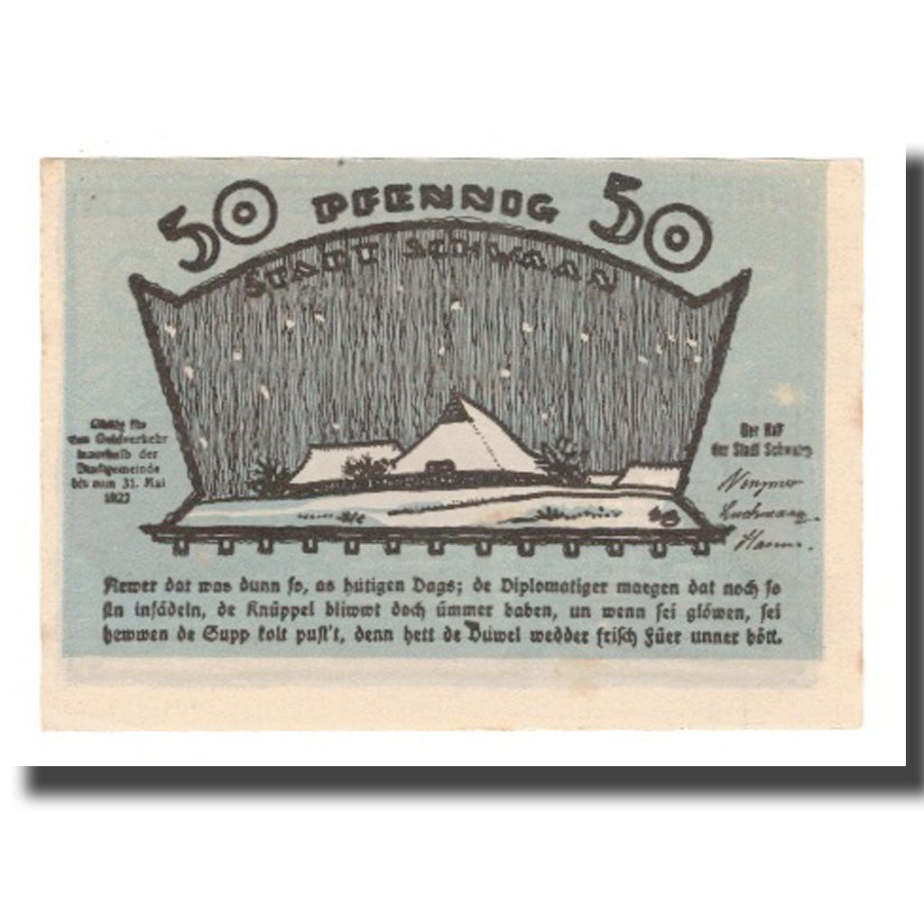 Geldschein, Deutschland, Schwaan Stadt, 50 Pfennig, batiment 2, 1922