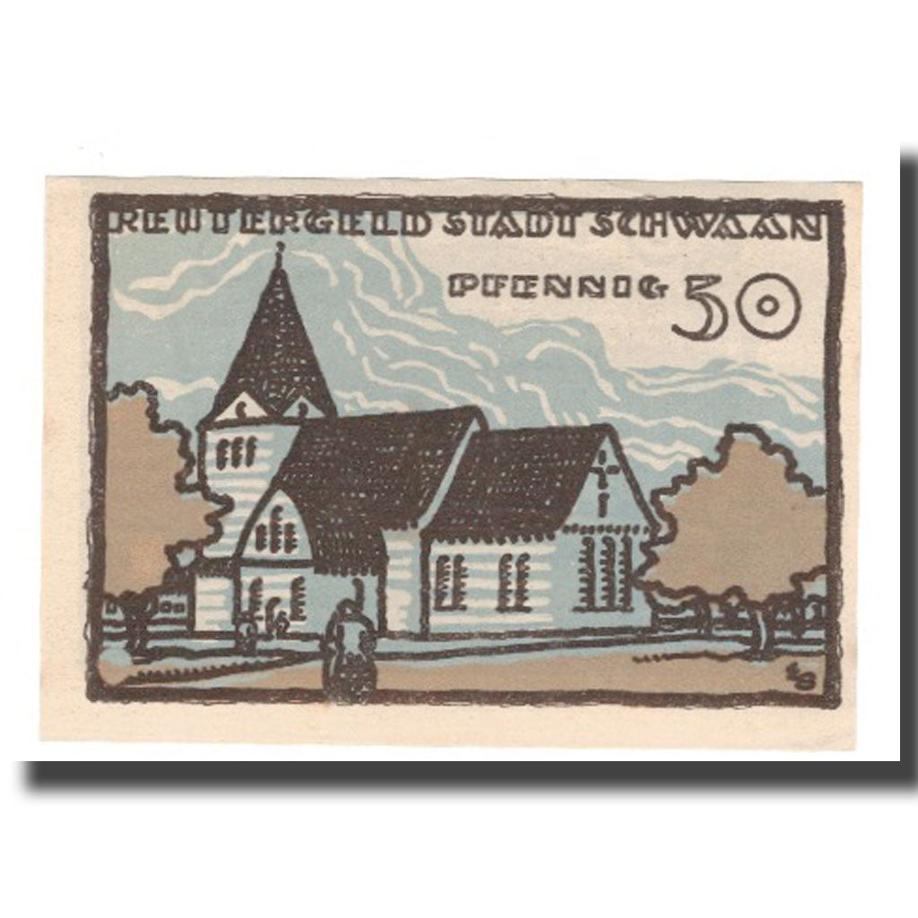 Geldschein, Deutschland, Schwaan Stadt, 50 Pfennig, batiment 2, 1922