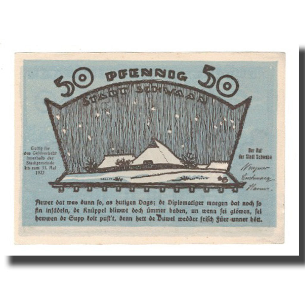 Banknote, Germany, Schwaan Stadt, 50 Pfennig, batiment 3, 1922, 1922-05-31