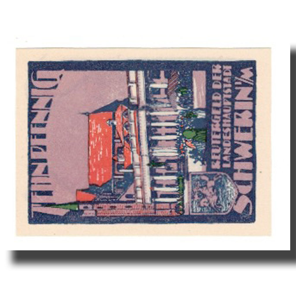 Billet, Allemagne, Schwerin Stadt, 10 Pfennig, batiment 1, 1922, 1922-05-31