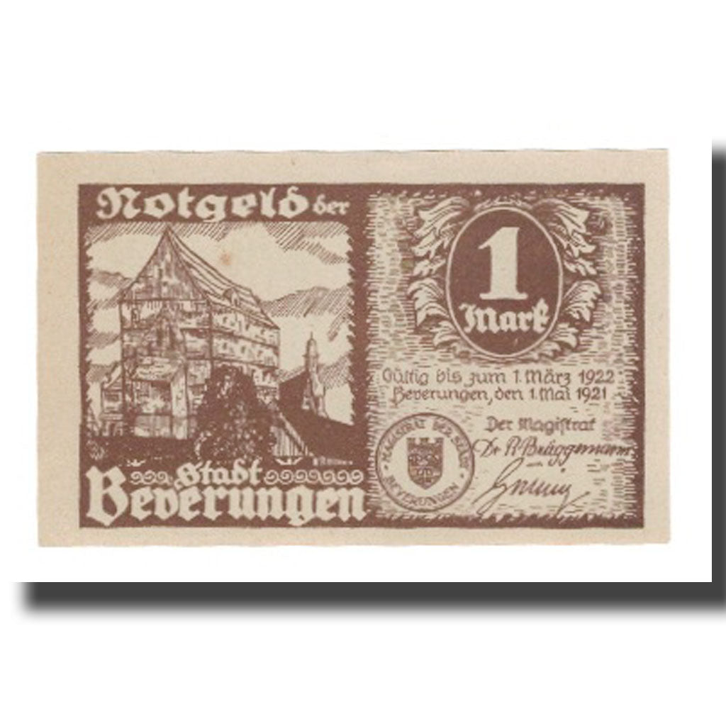 Geldschein, Deutschland, Beverungen Stadt, 1 Mark, personnage 1, 1922