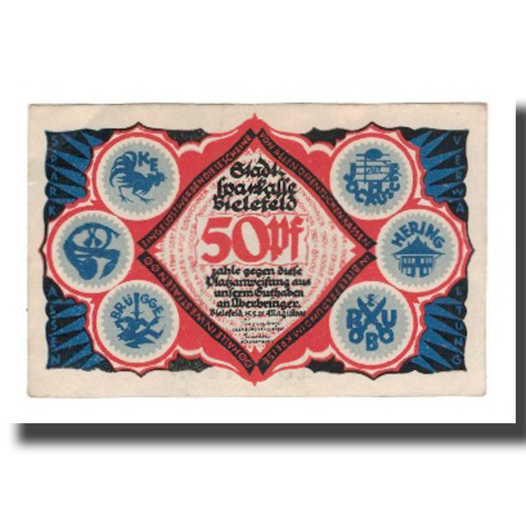 Billet, Allemagne, Bielefeld Stadt, 50 Pfennig, personnage 1, 1921, 1921-05-15