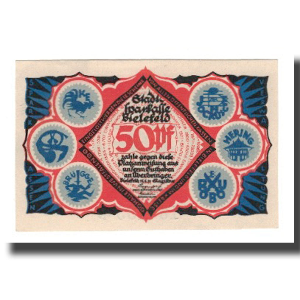 Biljet, Duitsland, Bielefeld Stadt, 50 Pfennig, personnage 3, 1921, 1921-05-15