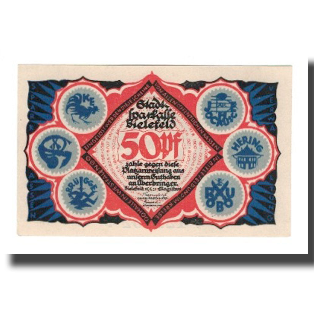 Banknot, Niemcy, Bielefeld Stadt, 50 Pfennig, personnage 9, 1921, 1921-05-15