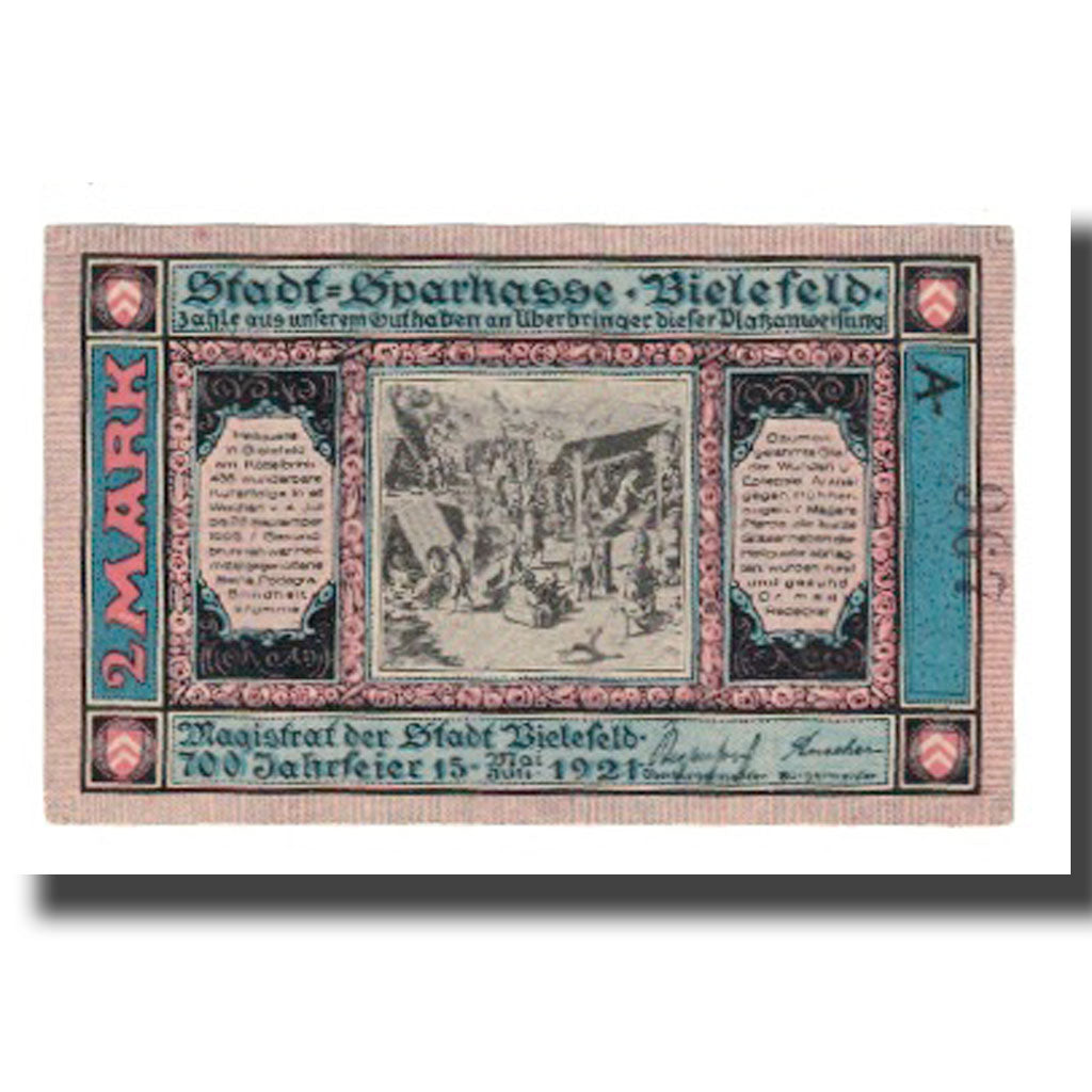 Banknote, Germany, Bielefeld Stadt, 2 Mark, Texte, 1921, 1921-07-15, AU(55-58)