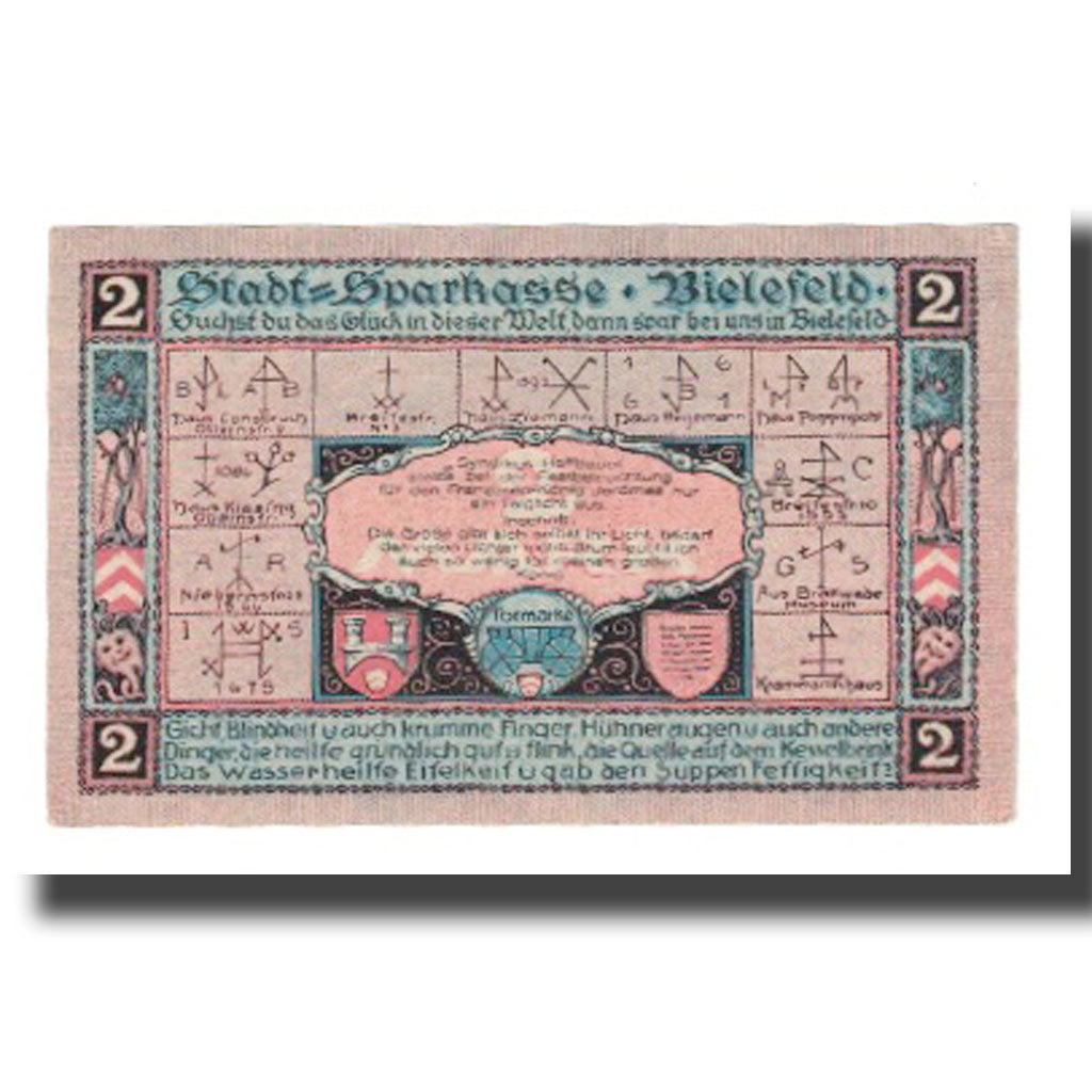 Banknote, Germany, Bielefeld Stadt, 2 Mark, Texte, 1921, 1921-07-15, AU(55-58)