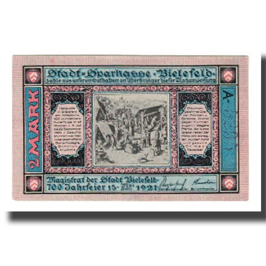 Banknote, Germany, Bielefeld Stadt, 2 Mark, texte 1, 1921, 1921-07-15
